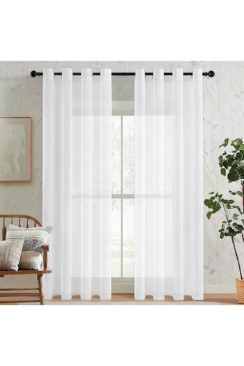 MIULEE Draperie 140 x 210 cm, Set 2 Bucati, Prindere cu Inele, Alb - CN