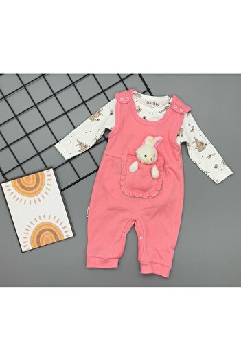 Amur Baby Teddy Bear Romper Teddy Bear Patterned Bodysuit Bear Salopet Set Cotton
