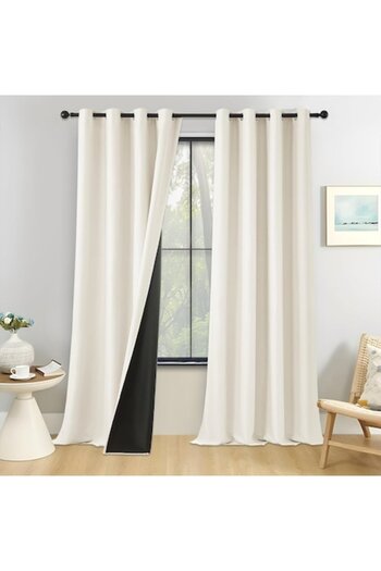 MIULEE Blackout Curtain, Ring Attachment, 2 Pieces 140 x 245 cm, Light Beige - CN
