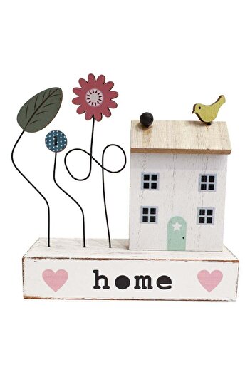 Generic Wooden House and Flower Figurine (Dimensions: 15cm*5.5cm*16.5cm) – A touch of elegance and joy to your home decor