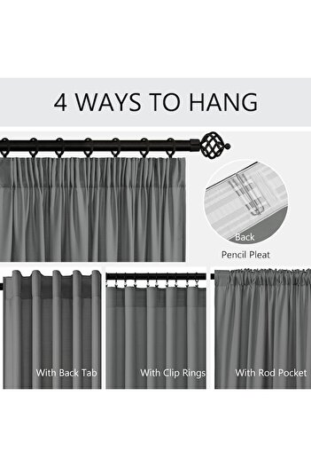 MIULEE Set 2 Semi-Opaque Curtains, 145 x 132 cm, Dark Gray - CN