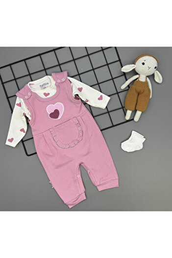 Amur Baby Teddy Bear Romper Teddy Bear Patterned Bodysuit Heart Salopet Set Cotton