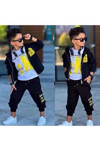 Tiny Boys' Denim Hooded Jacket and Bottom-Top Tracksuit Set