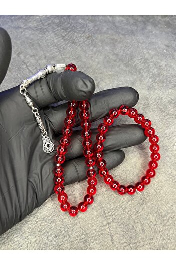 Mos Tespih Red Glass Beads Natural Stone Prayer Beads and Bracelet Set