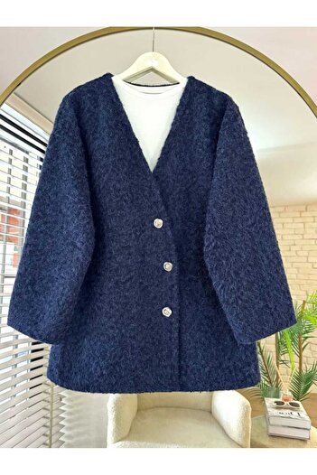 by nursel çiçek Women's Trend Asymmetrical Buttoned Cashmere Jacket