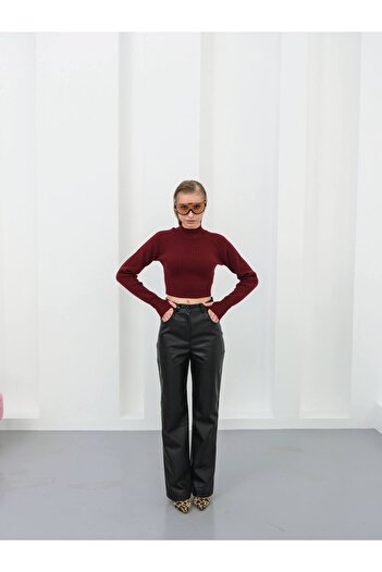 ubmbutik Four Pockets High Waist Faux Leather Pants