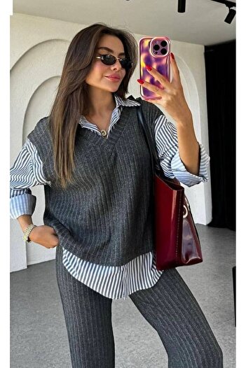 ubmbutik Shirt Detailed Double Knitwear Set