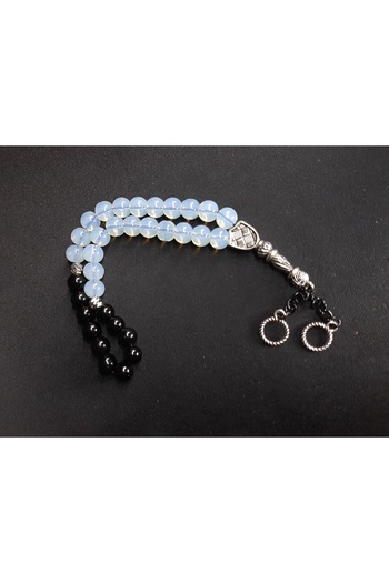 MRYart Translucent White and Black Glass Beaded Prayer Beads 33 Pieces