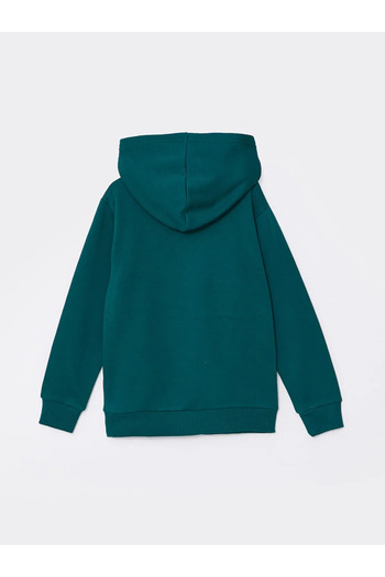 LC Waikiki Lcw Kids Green Hooded Printed Long Sleeve Boys' Sweatshirt