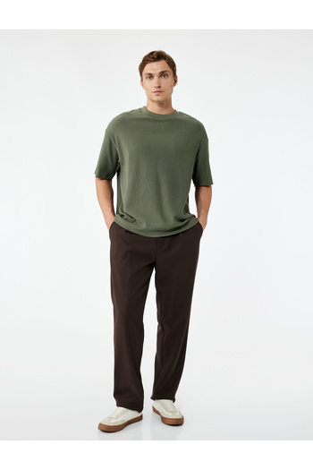 Koton Oversize Short Sleeve Ribbed Fabric Crew Neck Cotton T-Shirt