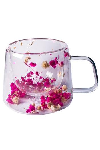 China BlossomTouch mug – 250ml, natural pink and cream flowers, double thermo glass