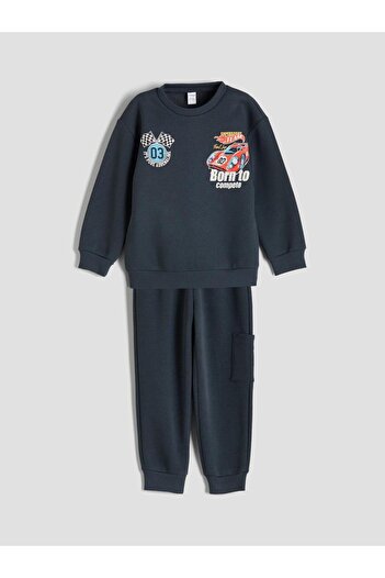 LC Waikiki LCW Kids Anthracite Crew Neck με τύπωμα Φούτερ και αθλητικό παντελόνι για αγόρια, σετ 2 τεμαχίων