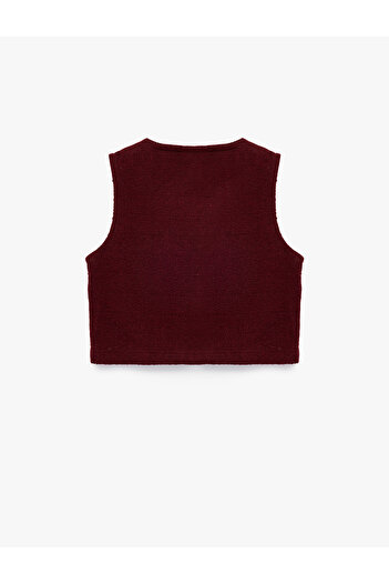 Koton V-Neck Sleeveless Pearl Button Tweed Vest
