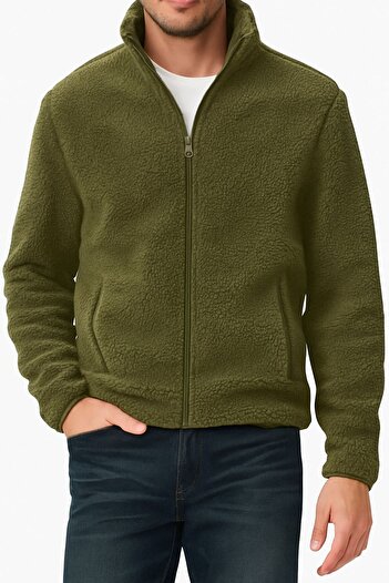 VEGA PORT Unisex Plush Full Zip Sweatshirt with 2 Pockets and Fleece Inside Green