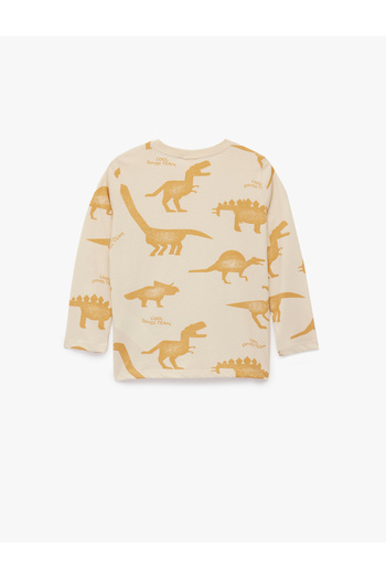 Koton Long Sleeve Crew Neck Dinosaur Printed Cotton T-Shirt