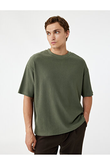 Koton Oversize Short Sleeve Ribbed Fabric Crew Neck Cotton T-Shirt