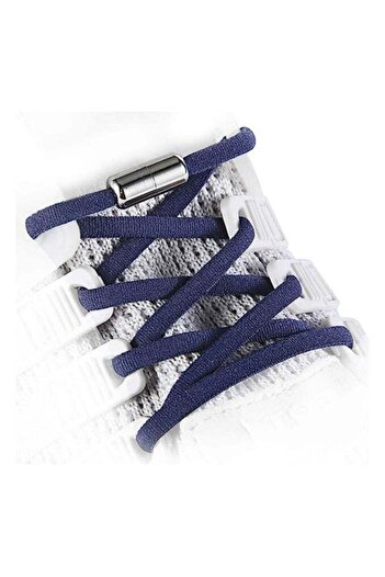 Mirfa Elastic No Tie Shoe Lace Pair (Navy Blue Lace With Silver Cap)