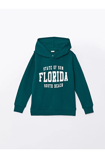 LC Waikiki Lcw Kids Green Hooded Printed Long Sleeve Boys' Sweatshirt