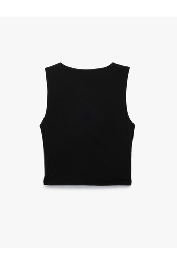 Koton Crepe Fabric Slim Fit Drape Detail Crew Neck Sleeveless Blouse