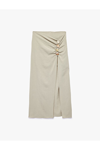 Koton Aerobin Fabric Drape Detailed Stone Embellished Slit Midi Skirt