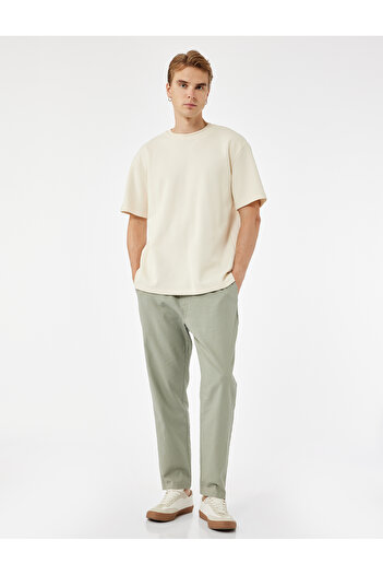 Koton Linen Cotton Blended Chino Trousers with Lace-Up Waist
