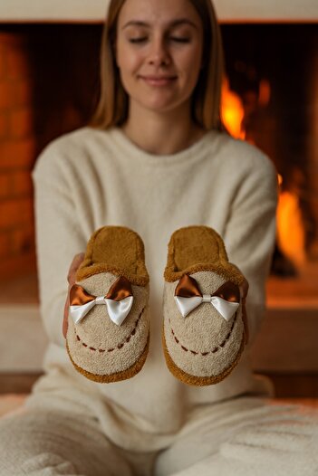 BYRAMSE Plush Comfortable and Useful House Slippers with Bow Tie Detail