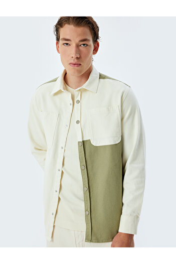 Koton Shirt Jacket Color Block Pocket Detail Buttoned Cotton