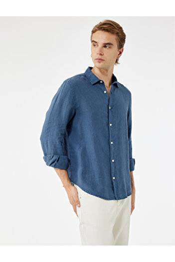 Koton Regular Fit Buttoned Classic Collar Long Sleeve Linen Shirt