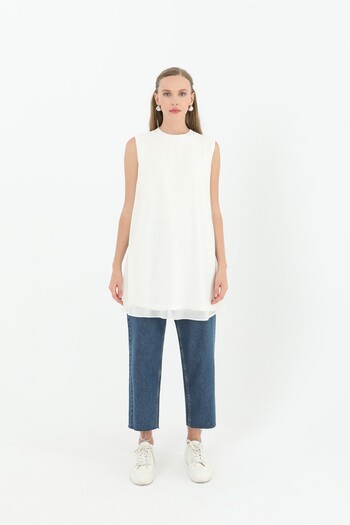 Modamorfo Women's Sleeveless Tulle Detailed Innerwear Tunic - 10270Tun
