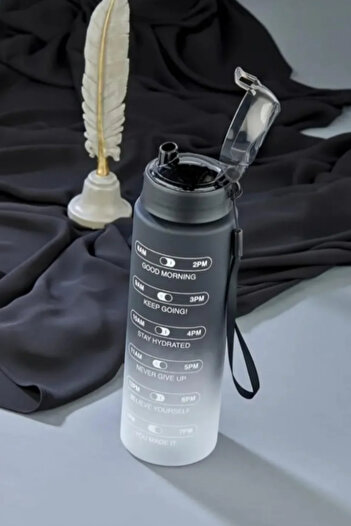MGEStore Matte Black Water Bottle with Motivational Writing and Time Schedule, Portable for Sports and Office, 800ml