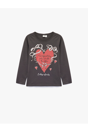 Koton Long Sleeve Crew Neck Heart Printed Cotton T-Shirt