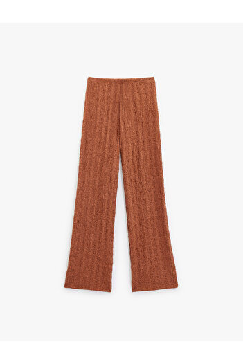 Koton Beli Lace-Up Textured Long Wide Leg Trousers