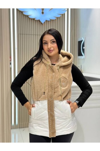 bonibon butikk Women's Quality Vest with Fur Texture on the Top and Quilted Fabric Detail on the Bottom