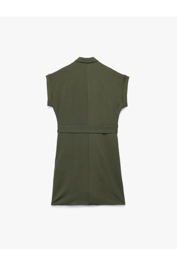 Koton Shirt Collar Pocket Belted Midi Length Short Sleeve Dress