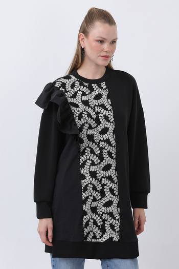 Modamorfo Women's Shoulder Ruffle Detailed Lace Garnished Tunic - 10628Tnk