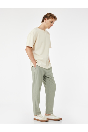 Koton Linen Cotton Blended Chino Trousers with Lace-Up Waist