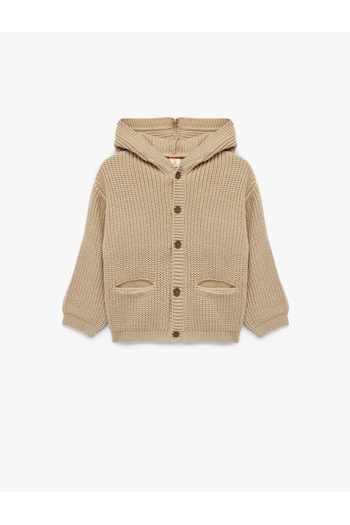 Koton Long Sleeve Buttoned Pocket Detailed Hooded Knitwear Cardigan