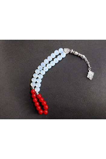 MRYart Translucent White and Red Glass Beads Prayer Beads 33 Pieces