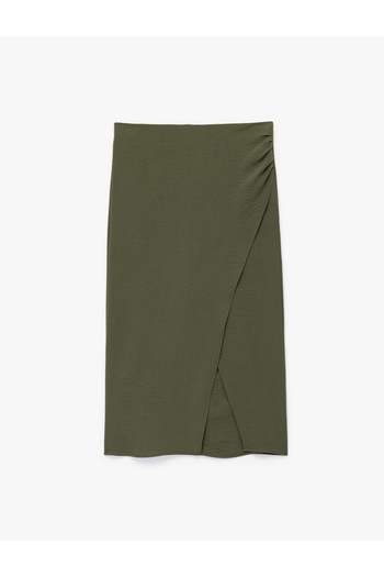 Koton Aerobin Fabric Slit Double-Breasted Midi Pencil Skirt