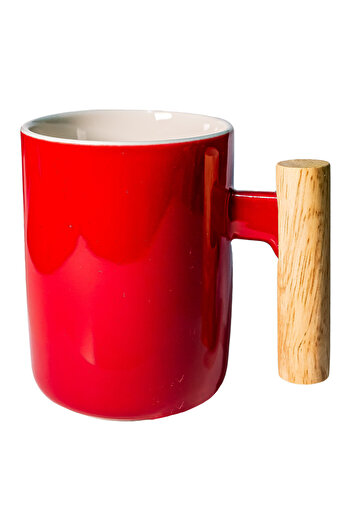 China NordicWood Red Mug – 350ml, red ceramic with wooden handle