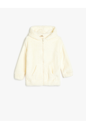 Koton Hooded Zippered Plush Sweatshirt Pocket Detailed Long Sleeve