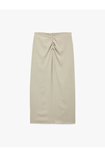 Koton Aerobin Fabric Drape Detailed Stone Embellished Slit Midi Skirt