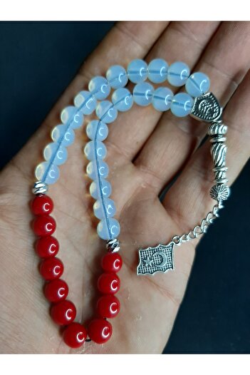 MRYart Translucent White and Red Glass Beads Prayer Beads 33 Pieces