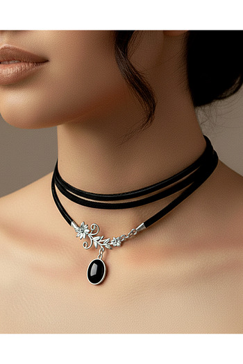 LADYMİRAGE Agate Stone Genuine Leather Choker Necklace
