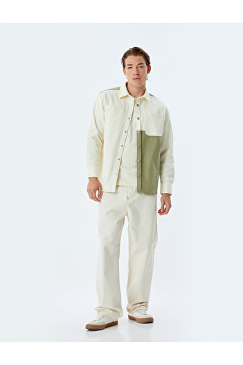 Koton Shirt Jacket Color Block Pocket Detail Buttoned Cotton