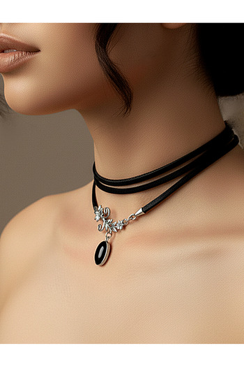LADYMİRAGE Agate Stone Genuine Leather Choker Necklace