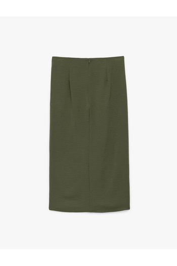 Koton Aerobin Fabric Slit Double-Breasted Midi Pencil Skirt