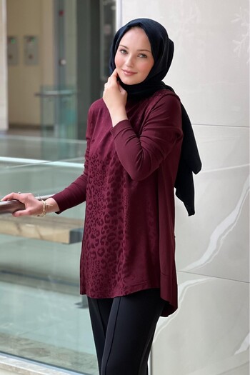 Nuss 3002 Tunic with Mercerized Leopard Print on the Sleeves and Back