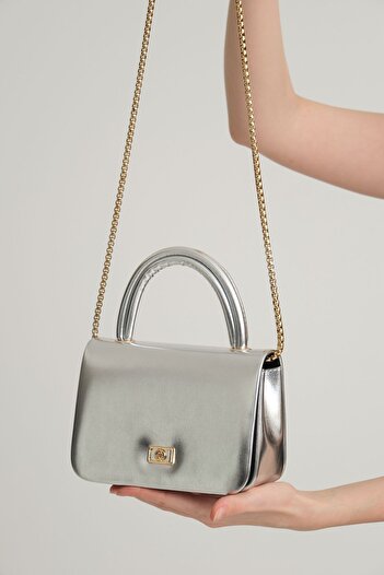 Çanta Trend Women's Silver Gray Shiny Chain Strap Shoulder Bag