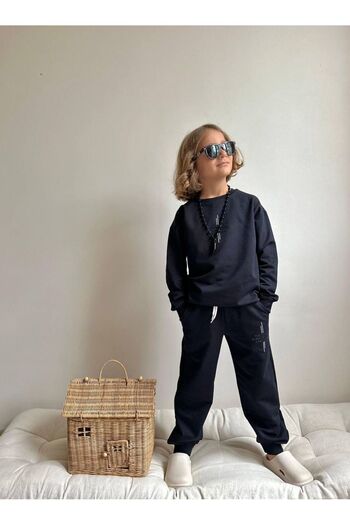 YİGİT BUTİK Embossed Letter Printed Long Sleeve Boys' Bottom Top Set